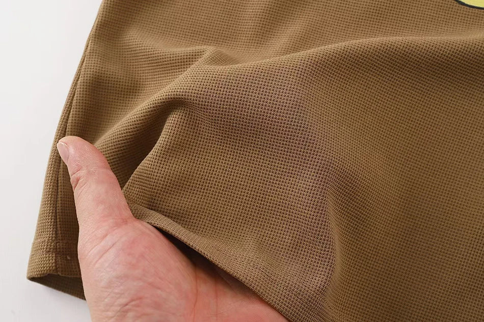 Kids Cartoon Pattern Waffle Like Knit Short Sleeve Set Children Stretchy Waist Summer Casual Clothes Two Piece Outfit 2025