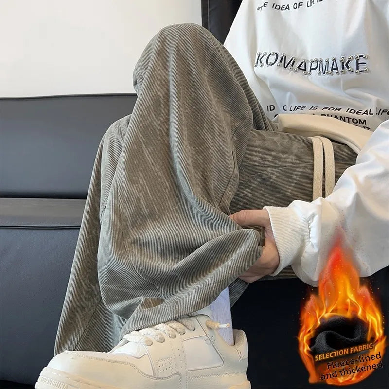 Corduroy Men's Pants Trendy Casual Spor Straight Leg Fce Lined Wide Leg Autumn Winter High Street Cool American Sle