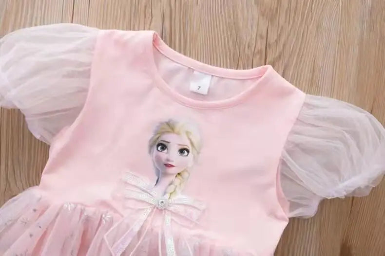 New Disney Girls DressShort Sleeve Kids Clothes  Princess Dresses Frozen Elsa Party Baby Dresses for Children Clothing