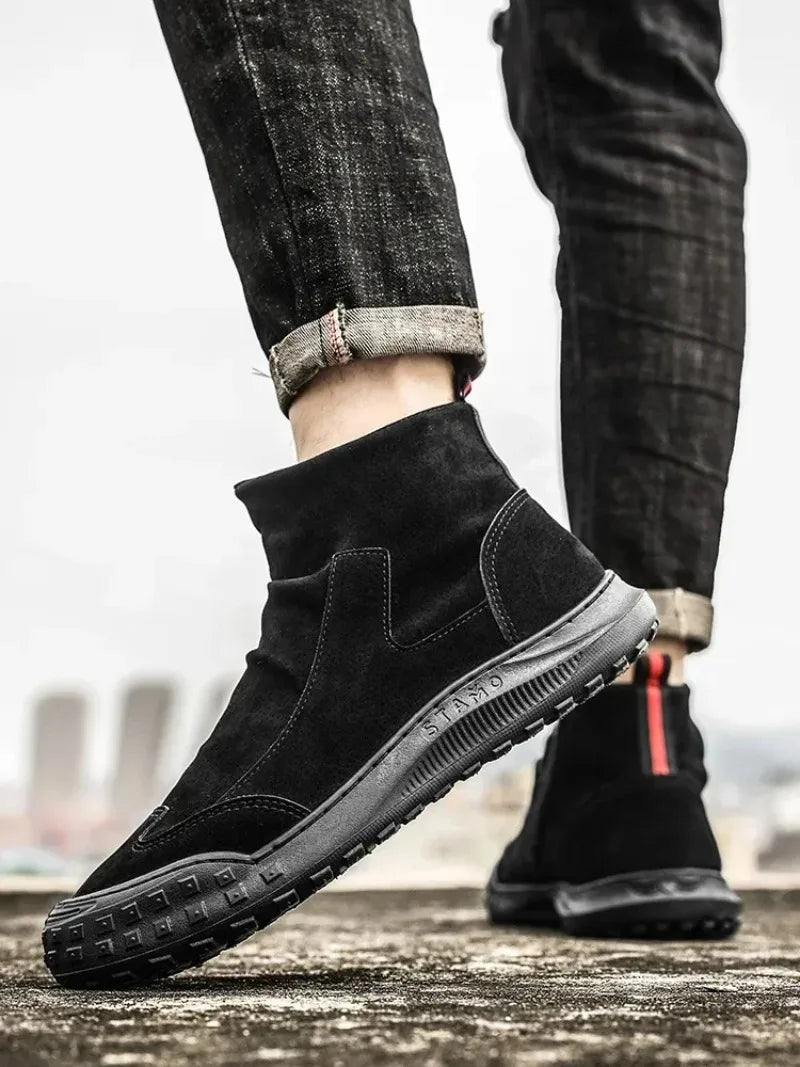 Boots for Men Retro Side Zipper Men's Ankle Boot Pleated Designer Men Boots  Outdoor Non Slip Workwear Booties Botas Para Hombre