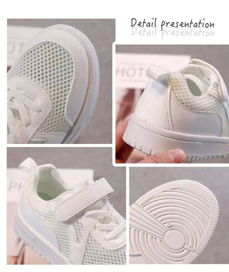 Kids Sports Shoes Non-slip Soft Sole Children White Shoes Hook&loop 2025 New Students School Flat Shoes Comfortable Trendy