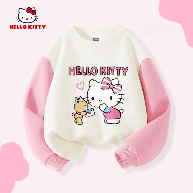 Sanrio Autumn Baby Girls Clothes Set Kid Hello Kitty Printed Sweatshirts Pullover Top & Pants 2pcs Children Patchwork Tracksuit