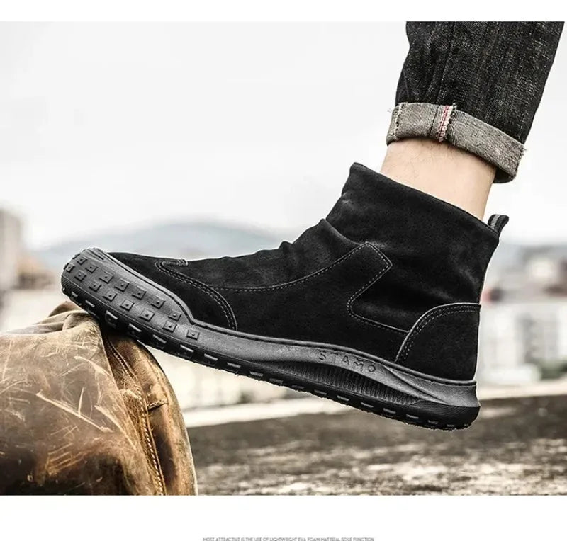 Boots for Men Retro Side Zipper Men's Ankle Boot Pleated Designer Men Boots  Outdoor Non Slip Workwear Booties Botas Para Hombre