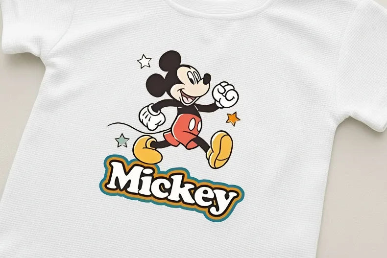 DISNEY Mickey Printed Summer Boys Casual Outfits Children Breathable T Shirt and Short Bottom Two Piece Set Kids Shorts Set New