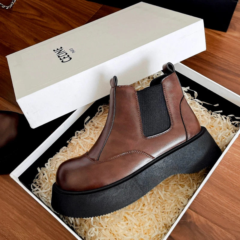 2025 Autumn Winter New Women Fashion Boots British Style Soft Bottom Anti-slippery Versatile Chic Catwalk Versatile Leather Shoe