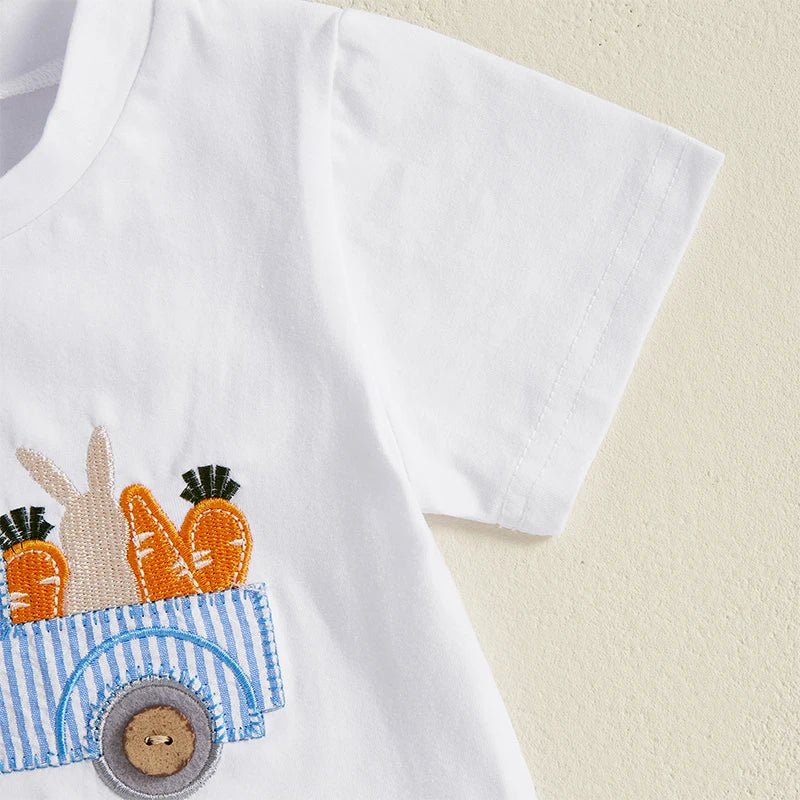 2Pcs Baby Boy Easter Outfits Short Sleeve Truck Embroidery T-Shirt Shorts Set Toddler Clothes
