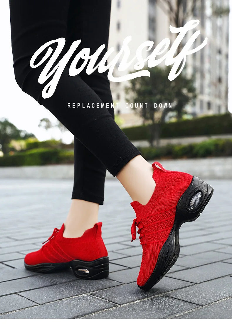 Dance Shoes for Women Stylish Dance Sneakers with Thick Soles Lightweight Fashion Walking Shoes Height Increasing Lady Flats