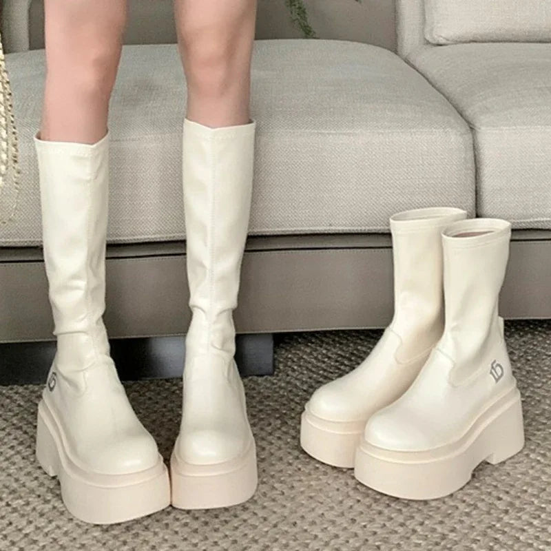 Brand New Gothic Style Sexy Elegant Chunky Platform Women Ankle Boots Big Size 43 Walking Comfy Woman Shoes  Platform Shoes