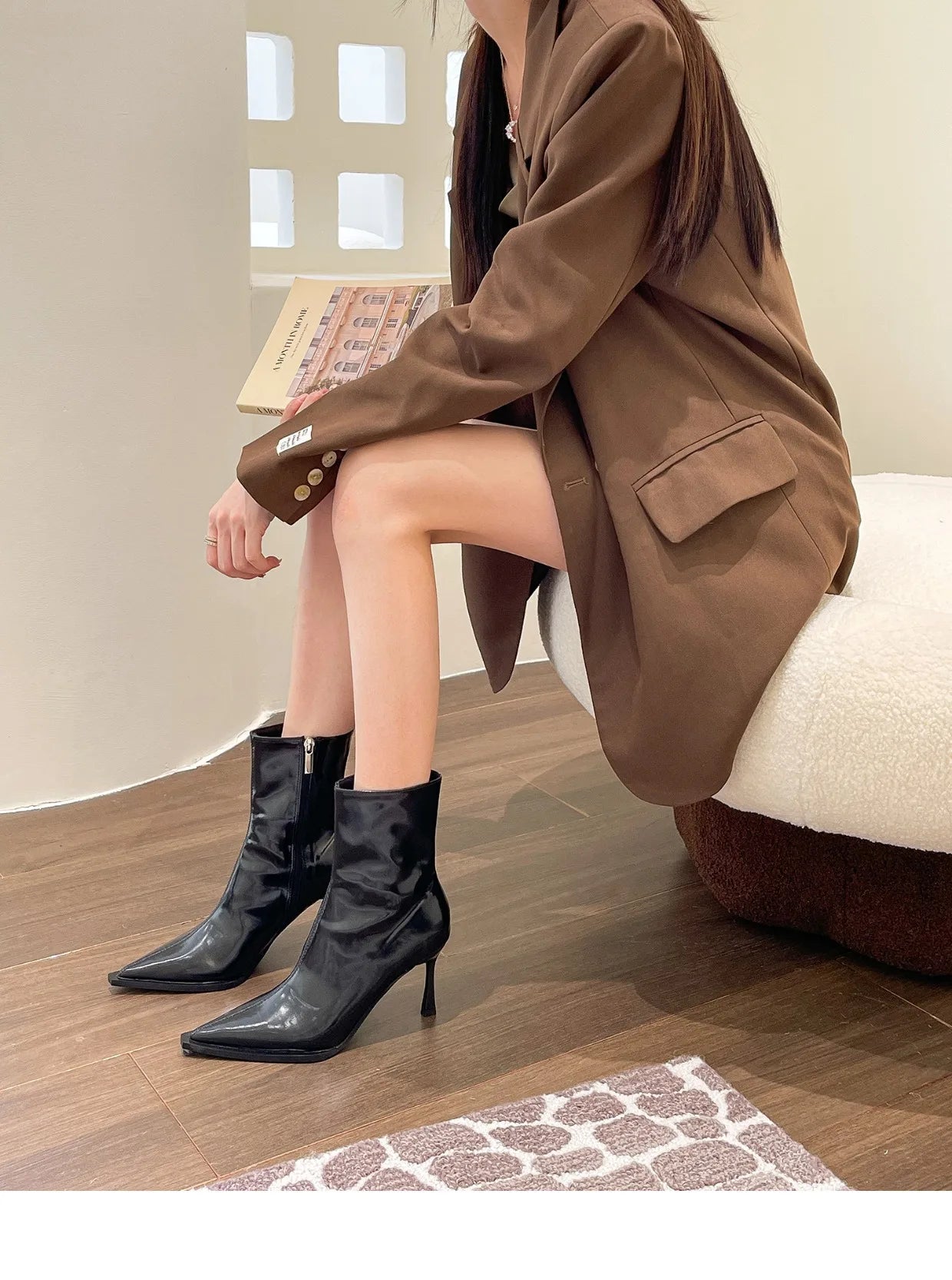 Women's Boots Autumn Boots-Women Winter Footwear Shoes Zipper Luxury Designer 2024 Ankle High Heel Leather Rubber Fashion