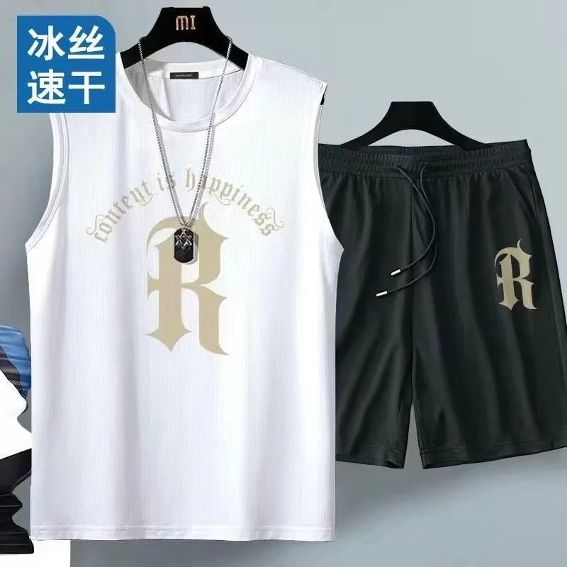 Men's quick drying pants Summer Basketball shorts Gym Short Sleeve T-shirt Shorts Set Tracksuits Men Casual Men Clothing Joggers