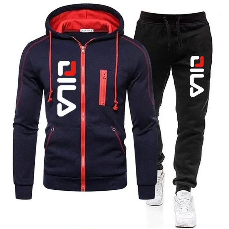 Autumn and Winter 2025 new Men's zipper jacket and pants 2-piece set, outdoor fashionable and casual men's jogging sportswear