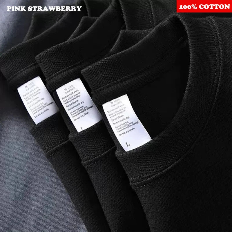 American style White Print T-shirt Men Autumn 2025 New 100% Cotton Oversize Loose Casual Long sleeves TeeTop Y2k Male clothing