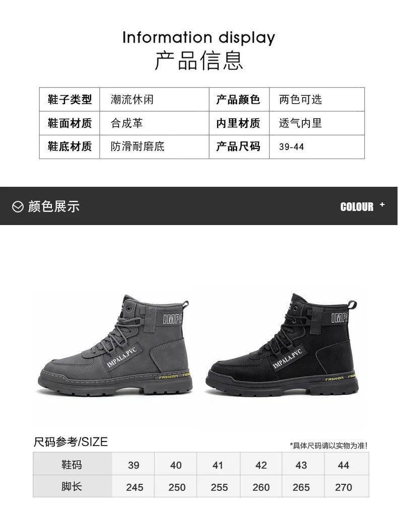 2025 Winter Mens Shoes New in Casual Male Boots Platform Tactical Ankle High Top Outdoor Walking Loafers Leather Army Sneakers