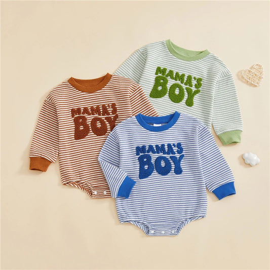 Fashion Baby Romper Autumn Baby Boy Clothes Cotton Striped Embroidery Letter Infant Romper Newborn Clothing 3-18 Months