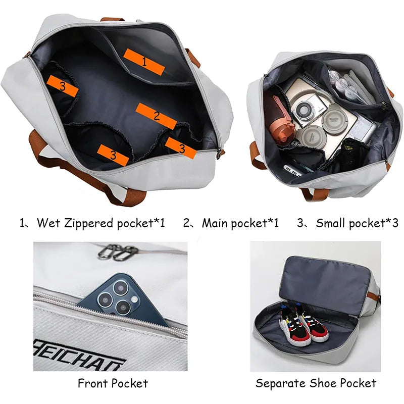 Weekend Sports Bags for Women with Shoe Compartment Travel Shoulder Bag Carry On Personal Item Handbags Gym Bag
