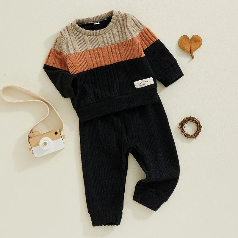 Pudcoco Infant Baby Boy 2Pcs Fall Outfits Long Sleeve Contrast Color Sweater + Pants Set Warm Clothes