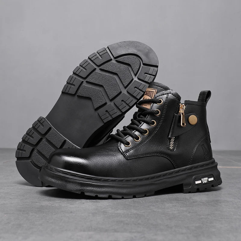 2025 New British Style Ankle Boots Men Outdoor Shoes Cargo Wear Casual High Quality Leather Boots Men's Non-slip Motorized Boots