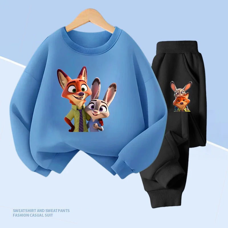 Disney Zootopia Spring Children Clothes Sets Cartoon Boys Pullover Tops and With Pocket Long Pants 2pcs Kids Thin Clothes Set