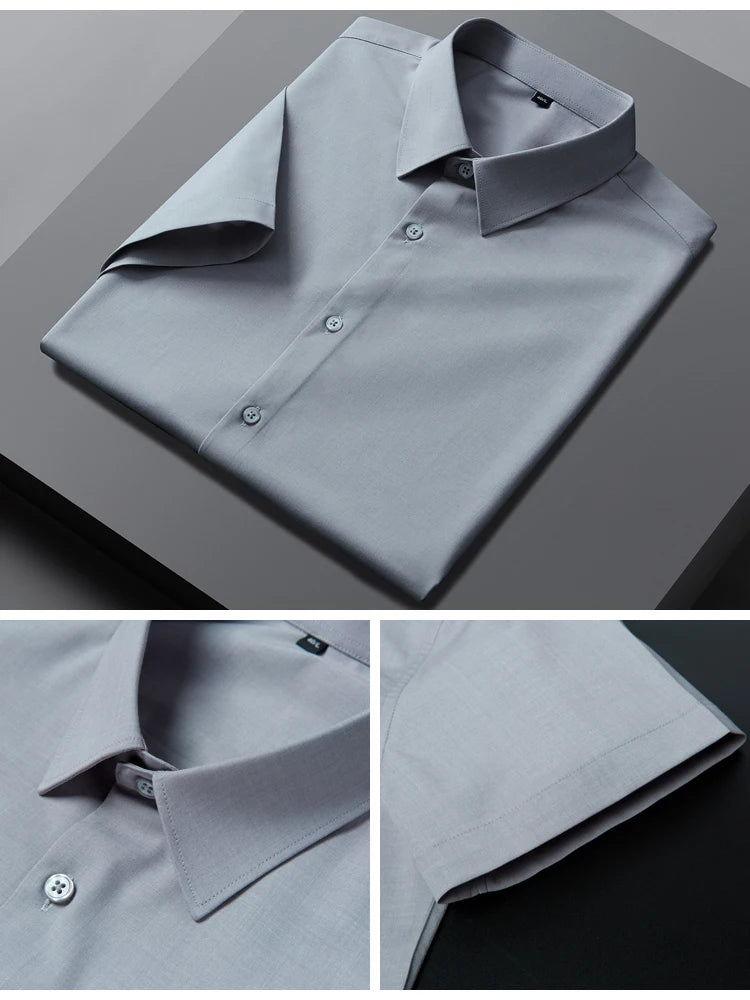 Men's Formal Business Short Sleeve Dress Shirt Wrinkle Free Regular Fit 4-Way Stretch Button Up Shirts for Spring Summer Holiday