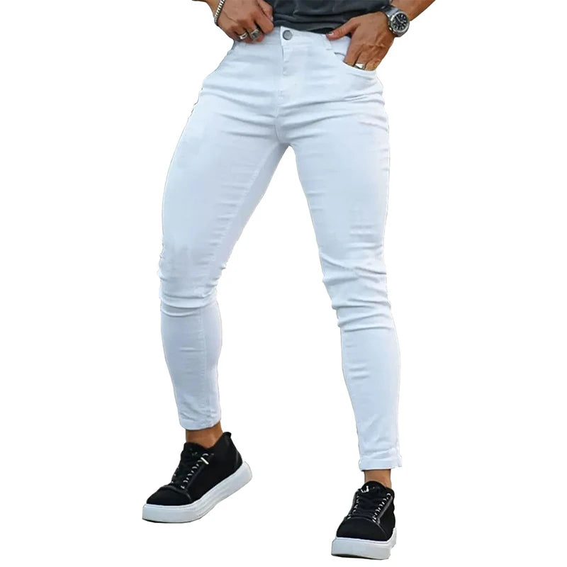 Mens Skinny jeans Solid Color high stretch Denim Trousers Casual Daily For Office Parties Male  Cowboy Pants