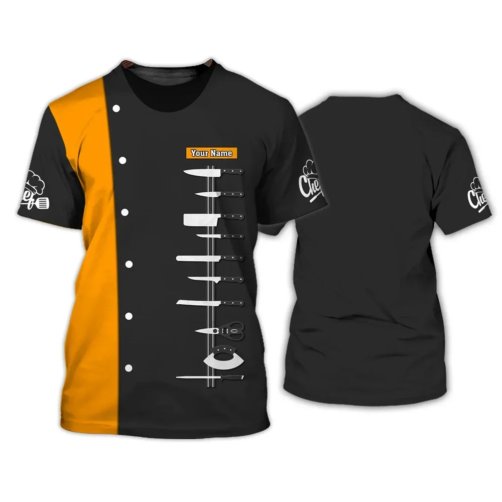 Funny Kitchenware 3D Print T Shirt For Men Casual O-neck Short Sleeve Tops Fashion Chef Uniform Customize Name T-Shirts Clothing