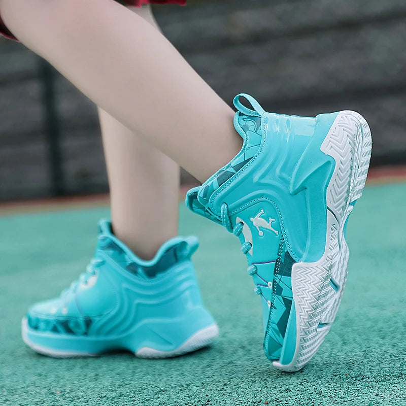 Hot Sale Basketball Shoes For Children Fashion Design Purple Children's Basketball Sneakers High Top Lace-up Kids Sports Shoes