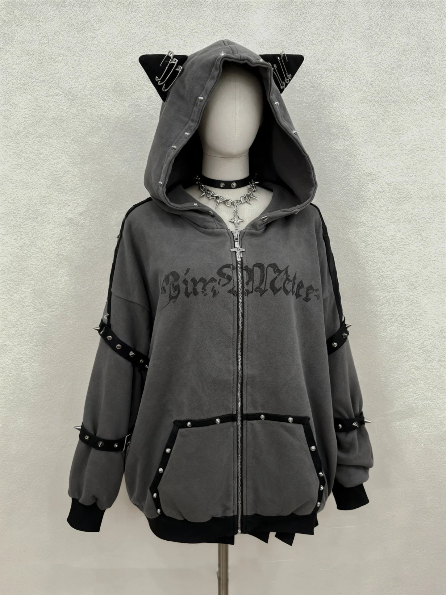 Punk Rivet Gothic Printed Hoodies Women Subculture American Vintage Jackets and Coats Outwear Chic Retro Harajuku Japanese Tops
