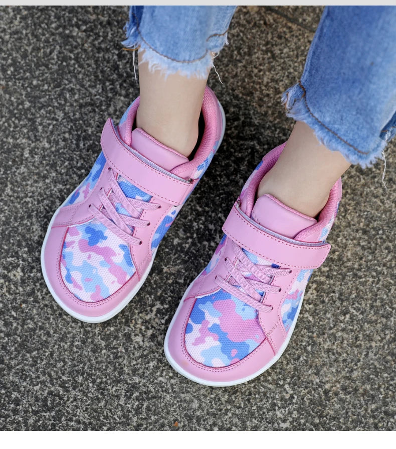New Kids Wide Toe Barefoot Shoes Little/Big/Kid Hook Loop Minimalist Sneakers Artificial Leather Mesh Lightweight Shoes