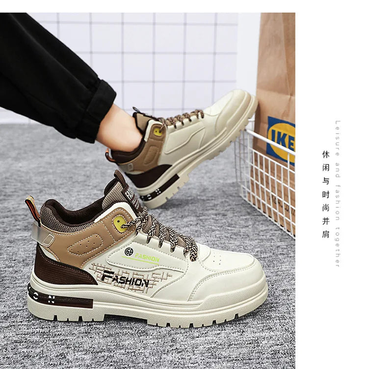 Men's Casual Boots Stylish Thick-soled Non-slip Hiking Boots Breathable High-top Sneakers Ankle Boots for Men Bottes Pour Hommes