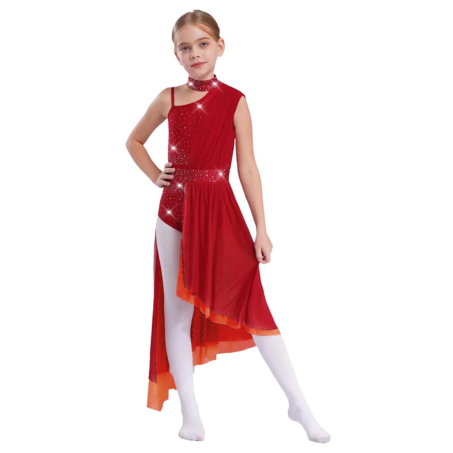 Kids Dance Dress for Girls Modern Contemporary Ballet Skirted Leotard Dress Lyrical Dance Costume Stage Ballerina Dancewear