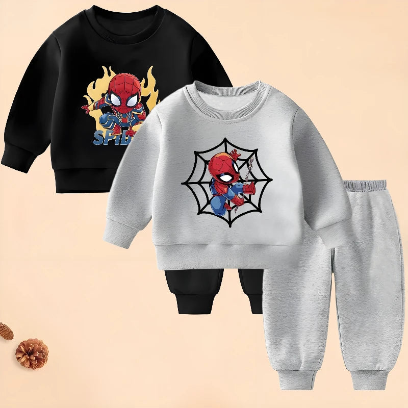 Marvel Anime Spiderman Boys Long Sleeve Hoodies Sets Fall Children's Pullover and Trousers Two Piece Suit Kids Casual Sweatsuit