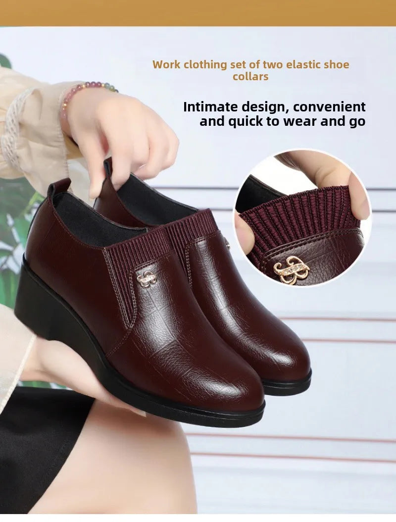 2025 New Women's Shoes Fashion Platform Wedge Shoes Soft Leather Shoes for Women Slip-On Loafers Office Work Shoe Zapatos Mujer