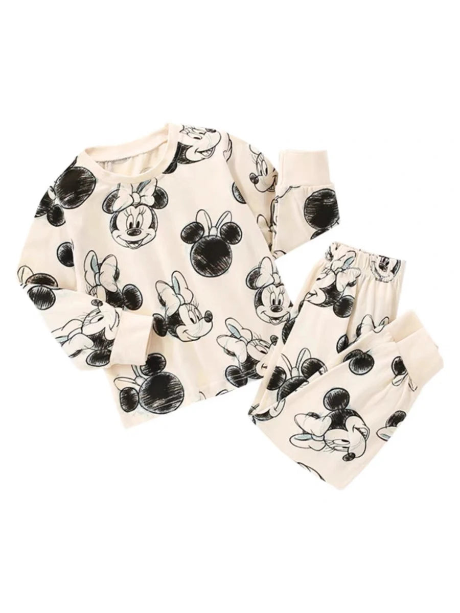 Girls Home Clothing Minnie Full Print Tops Pants Children New Cartoon Long Sleeve Suits Spring Autumn Underwear 2Piece Set