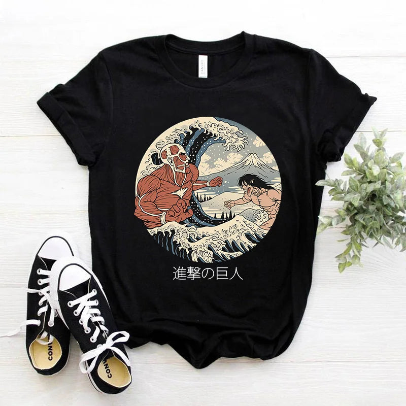 Japanese Anime T-shirt Men Attack on Titan T Shirt Unisex Kawaii Cartoon Titans Attack Graphic Tees Male Harajuku Summer Tops