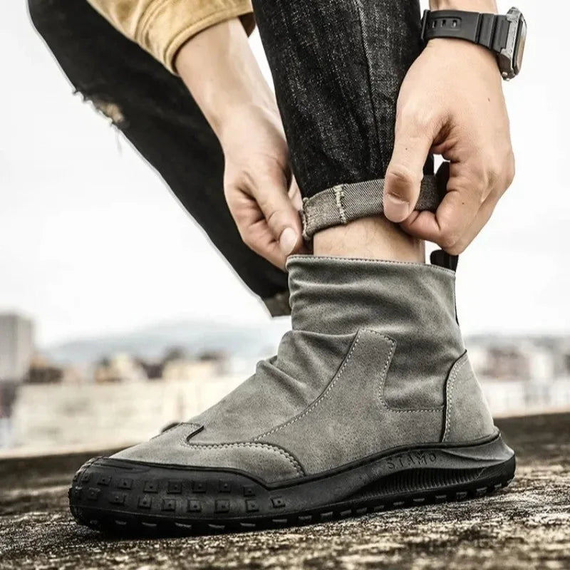 Boots for Men Retro Side Zipper Men's Ankle Boot Pleated Designer Men Boots  Outdoor Non Slip Workwear Booties Botas Para Hombre