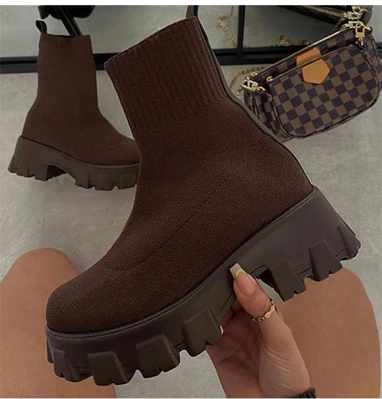 Women Boots Autumn Winter Boots Slip on Knitted Socks Shoes Women 2022 Platform Boots with Heels Botas De Mujer Female Botines