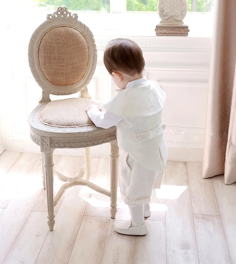 White Boys Suits Fashion Formal Baptism Party Dress Vest shawl Shorts hat 4pcs sets Outfits Kids Birthday Boutique Clothing set