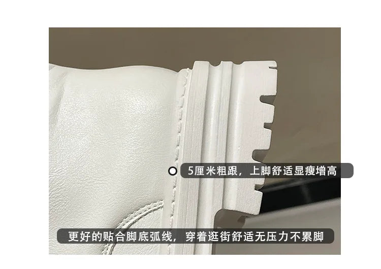 Long boots for women  spring 2025 new white thick soled long boots with thick legs and high waisted straps