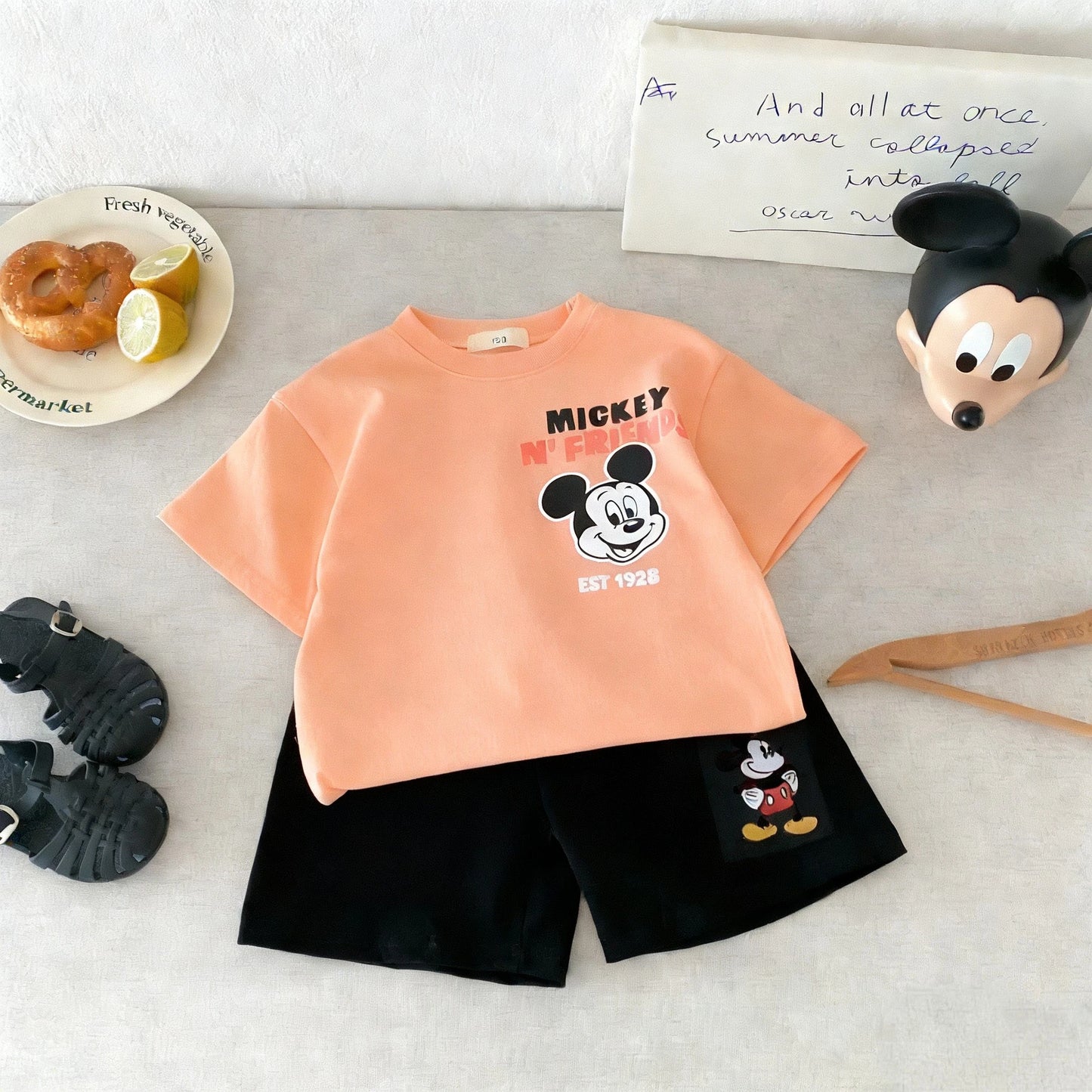 2pc/set For Boy Clothes Summer Short Sleeve Suit Children Mickey T-shirt Shorts Casual Two Piece Outfits Kids Costume Tracksuits