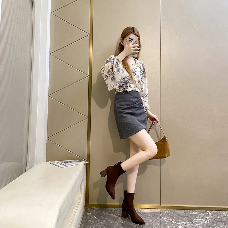 Fashion Pointed Toe Suede Single Boots 2025 New Temperament Block Heel Fashion Boots Booties Women