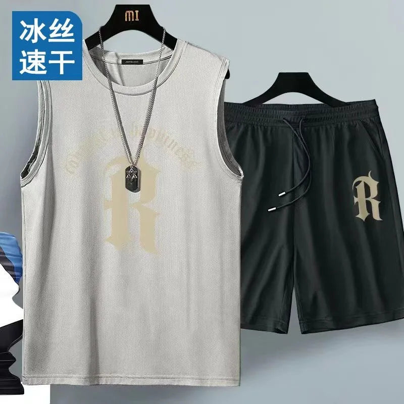 Men's quick drying pants Summer Basketball shorts Gym Short Sleeve T-shirt Shorts Set Tracksuits Men Casual Men Clothing Joggers