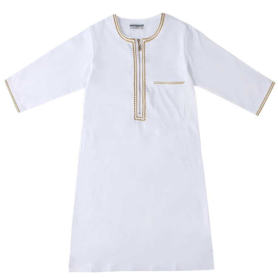 2025 New Children Thawb Teens Summer Muslim Robe Kids Arab Folk Clothes Boys Solid Color Thobe 5-14 Years National Outfit