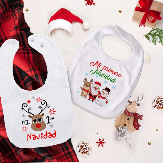 My First Christmas Deer Spanish Printed Baby Bib Bibs Christmas Party Girl Boy Newborn Cotton Saliva Towel Infant Christmas Gift