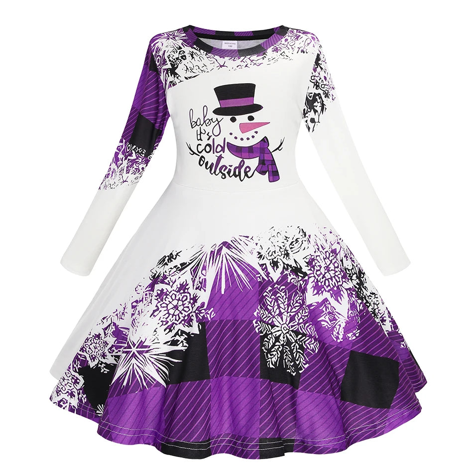 Kids Christmas Dress For Girls Clothes Autumn Winter 2026 New Children Cute Cartoon Print Long Sleeve Xmas Party Casual Dress