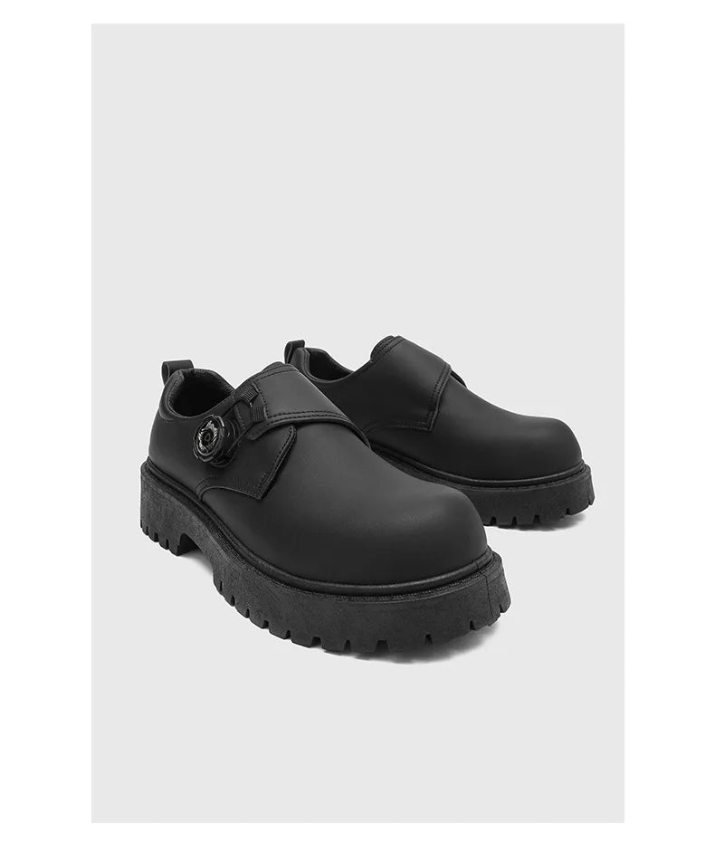 2025 Mens British Retro Wide Round-Toe Derby Shoes Chunky Platform Casual Leather Boots Trendy Streetwear Footwear for Wide Feet