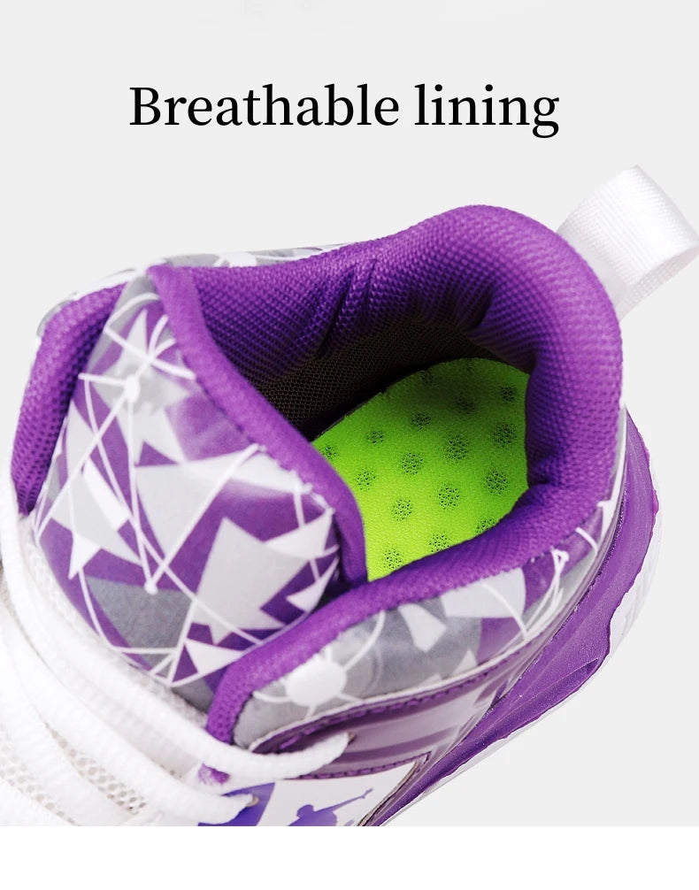 Hot Sale Basketball Shoes For Children Fashion Design Purple Children's Basketball Sneakers High Top Lace-up Kids Sports Shoes