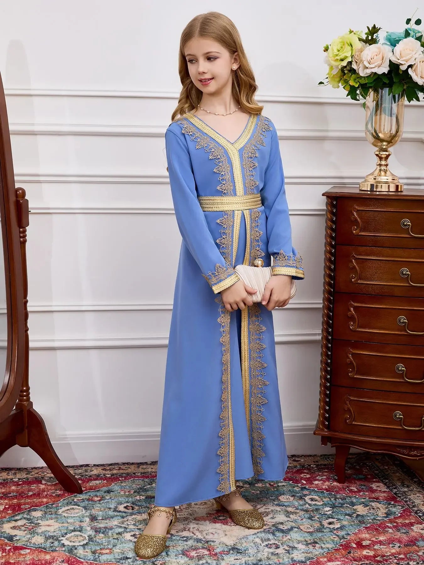Abaya Eid Muslim Kids Girls Dresses Kaftan Lace Sashes Arab Long Robe 2026 Moroccan Jalabiya Prayer Children Turkey Vestidos