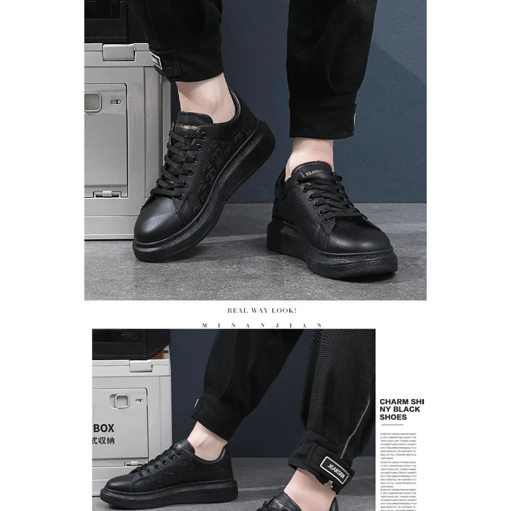 Classic white shoes for men 2025 hot style versatile platform thick sole heightening men's shoes casual sneakers black