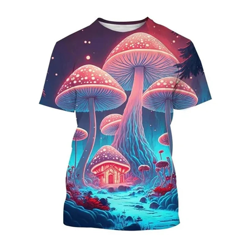 Mushroom Forest T-Shirts Plants Graphic 3D Print Men Women T Shirt Short Sleeve Oversized Harajuku Y2k Tops Tees Kids Clothing