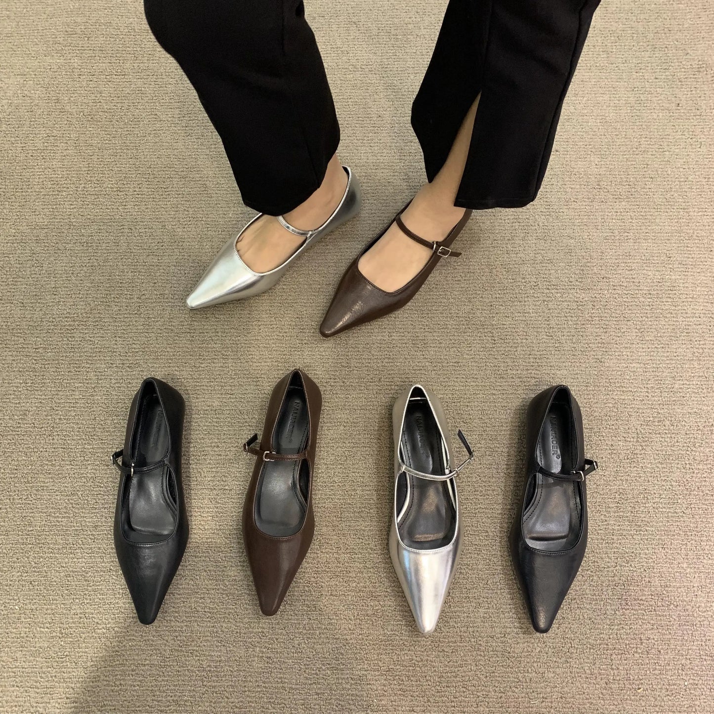 Flat Shoes for Women 2025 Spring Autumn New Mary Jane Shoes Low Heel Pointed Flat Bottomed Women's Shoes Plus Size 42 43 44